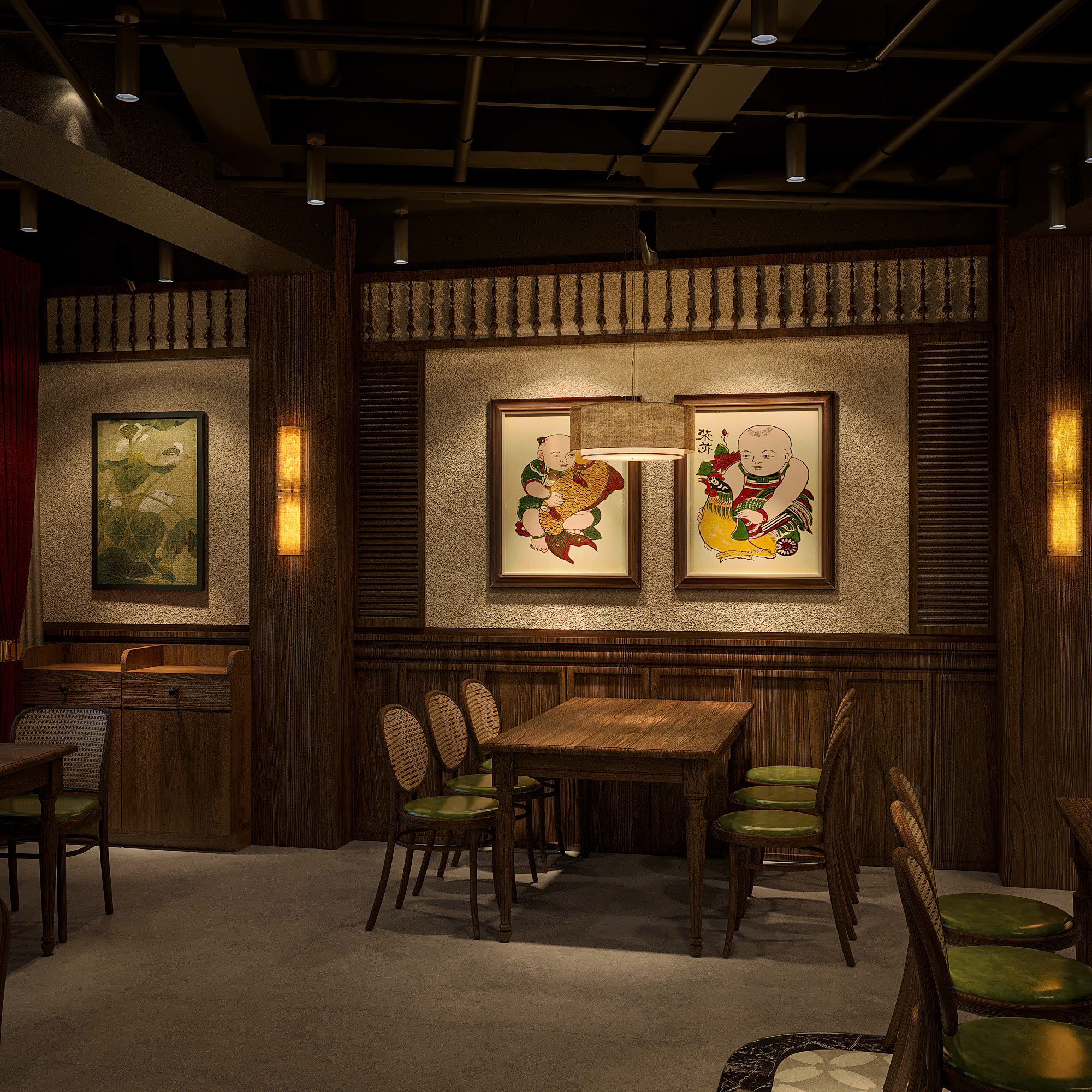 Khu dining tường tranh