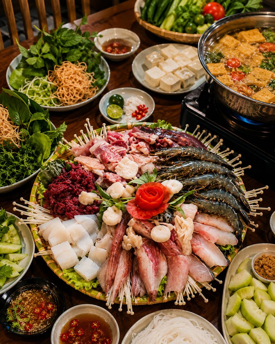 Lẩu hải sản tại Ven Sông Quán